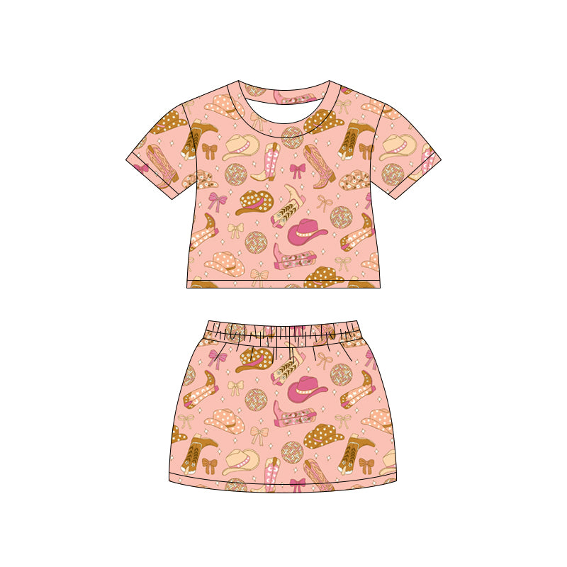 Preorder (moq 5)Baby Girls Hats Boots Bows Top Skirt Shorts Western Clothes Set