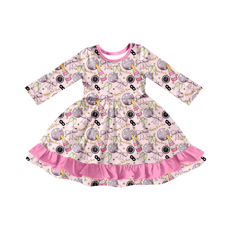 Preorder (moq 5)Baby Girls Happy New Year Ruffle Knee Length Dresses