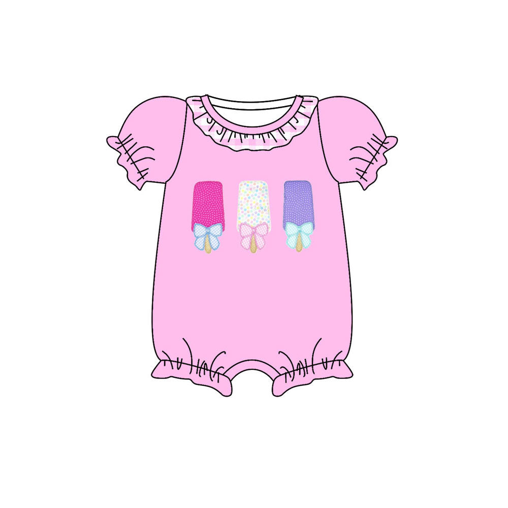 Preorder (moq 5)Baby Girls Short Ruffle Sleeve Bows Popsicle Ruffle Rompers