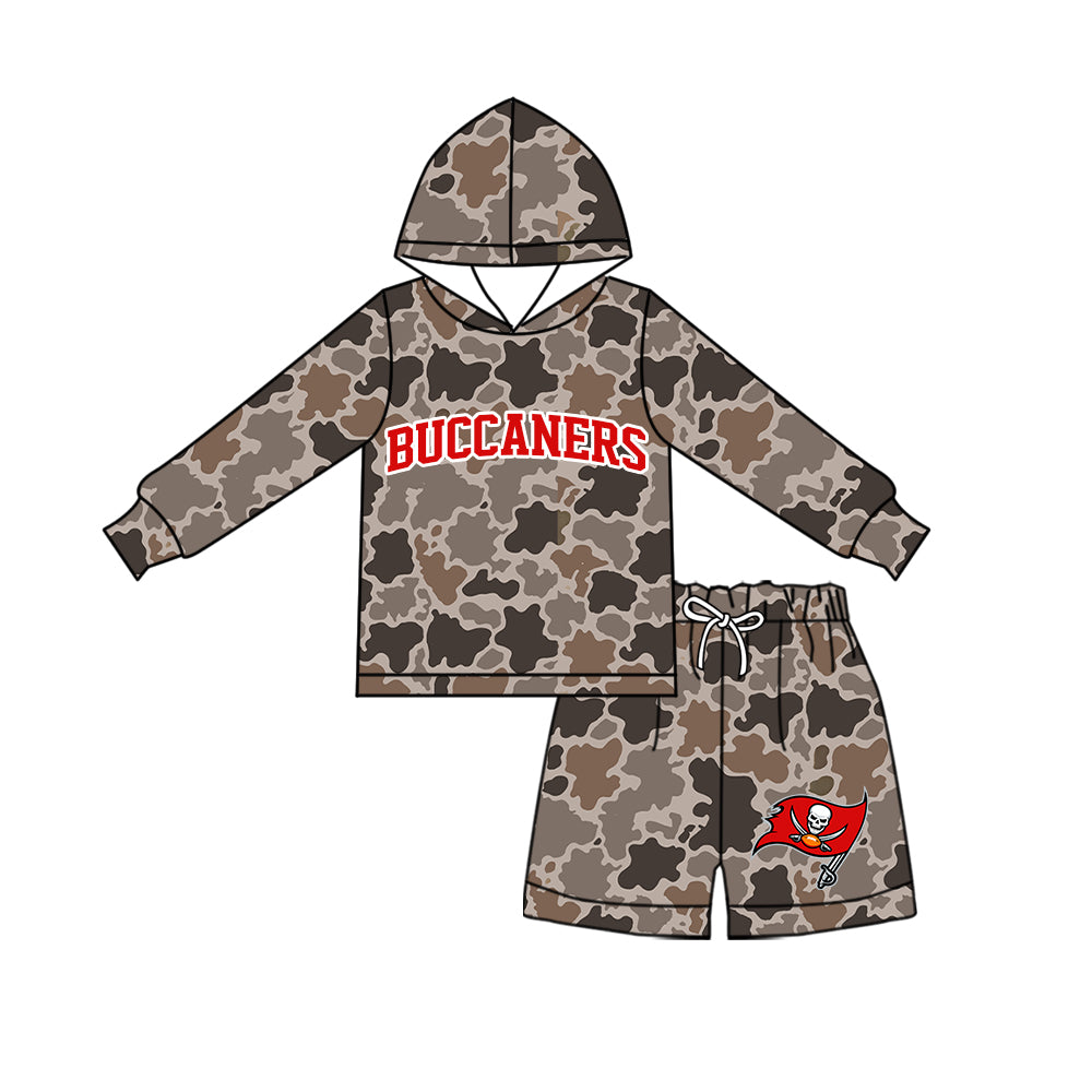 Preorder (moq 5)Baby Boys Brown Camo Buccaners Long Sleeve Hoodie Short Team Clothes Set