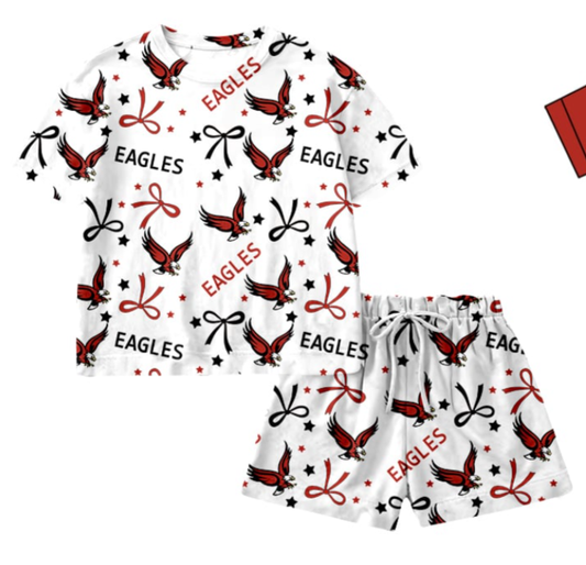 Preorder moq 5 Baby Girls Short Sleeve Eagles Shirt Top Short Team Clothes Sets
