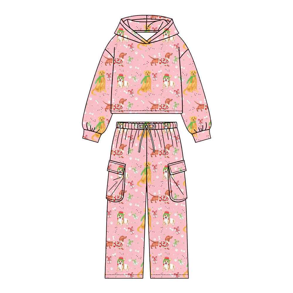 Preorder (moq 5)Baby Girls Dogs Gifts Hoodie Pockets Pants Christmas Clothes Sets