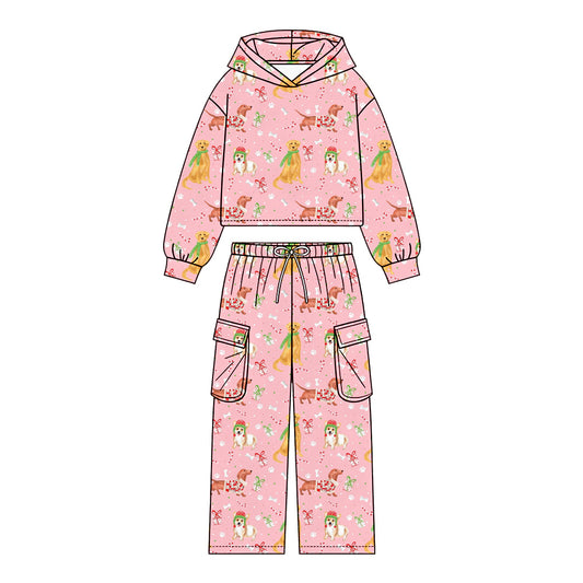 Preorder (moq 5)Baby Girls Dogs Gifts Hoodie Pockets Pants Christmas Clothes Sets