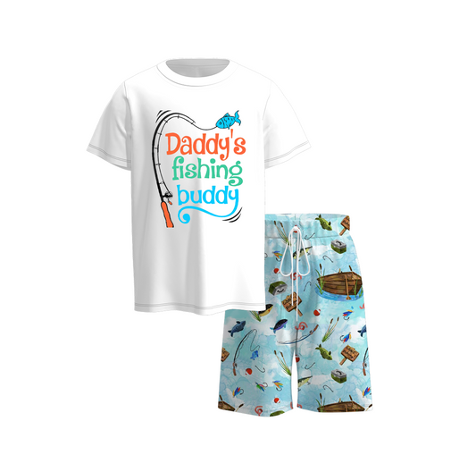 Baby Boys Daddy Fishing Buddy Top Shirt Shorts Summer Clothes Sets Preorder(moq 5)