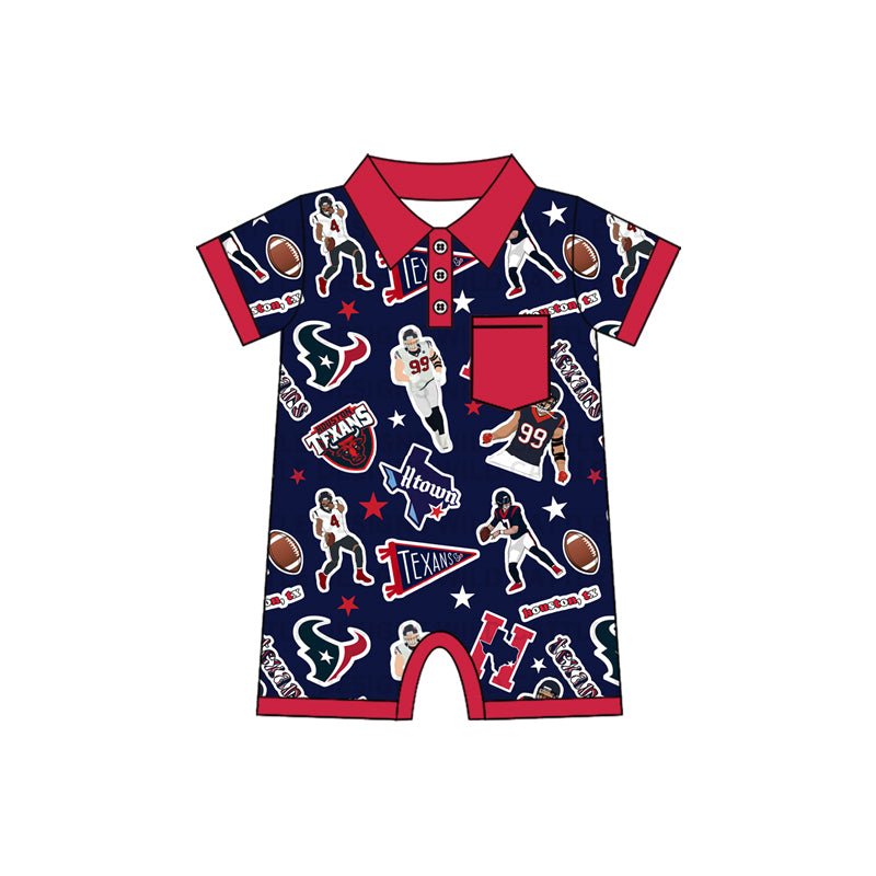 Infant Baby Boys Texans Team Red Buttons White Rompers preorder(moq 5)