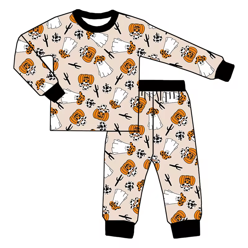 Baby Boys Bamboo Halloween Cactus Pumpkin Shirt Pants Pajamas Clothes Sets Preorder(moq 5)