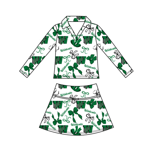 Preorder (moq 5)Baby Girls Bows Wildcats Top Skirt Short Team Clothes Set