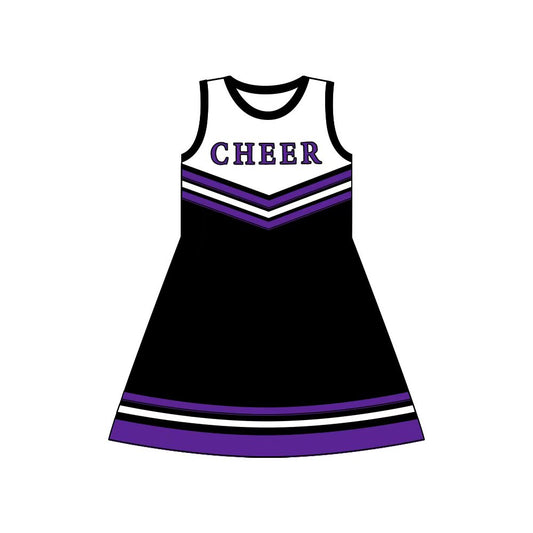 Preorder (moq 5)Baby Girls Purple Black Cheer Team Knee Length Dresses