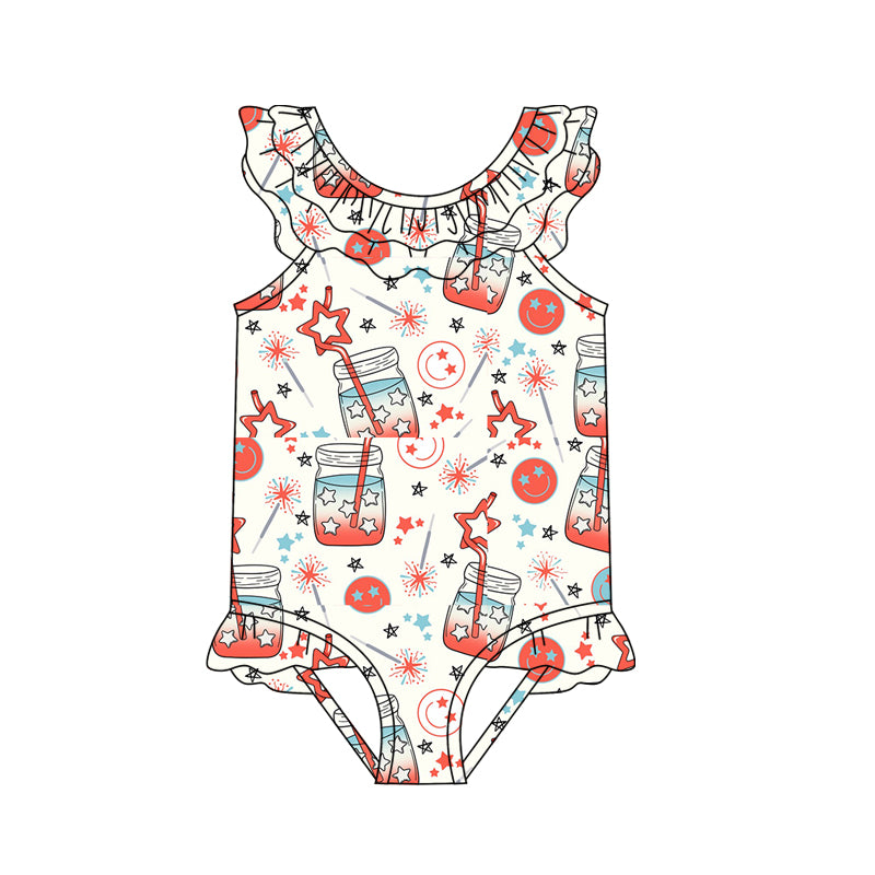 Baby Girls 4th Of July Cups Smile One Piece Swimsuits preorder(moq 5)