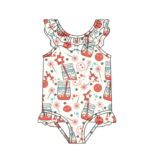 Baby Girls 4th Of July Cups Smile One Piece Swimsuits preorder(moq 5)