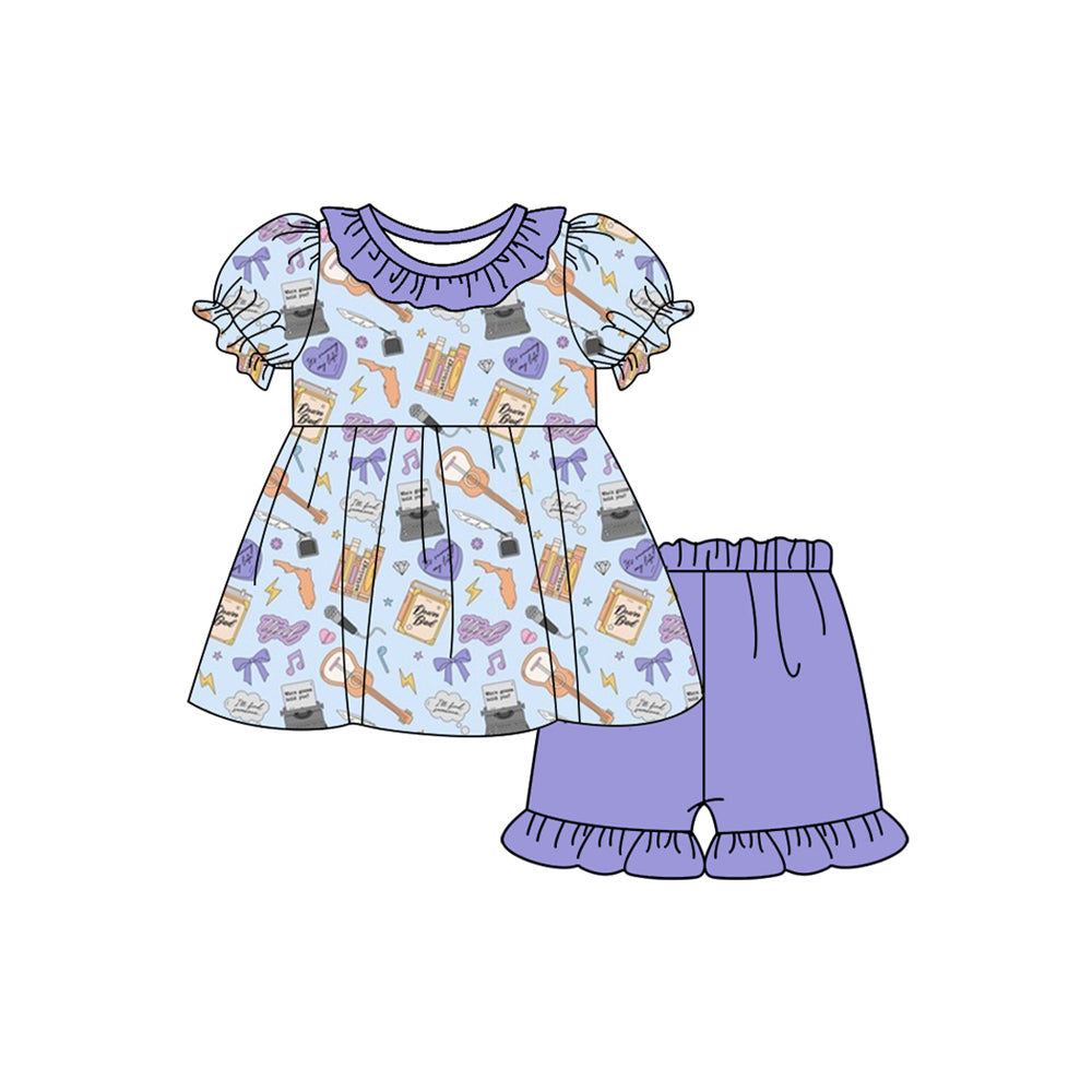 Preorder (moq 5)Baby Girls Singer Guita Tunic Ruffle Shorts Clothes Sets