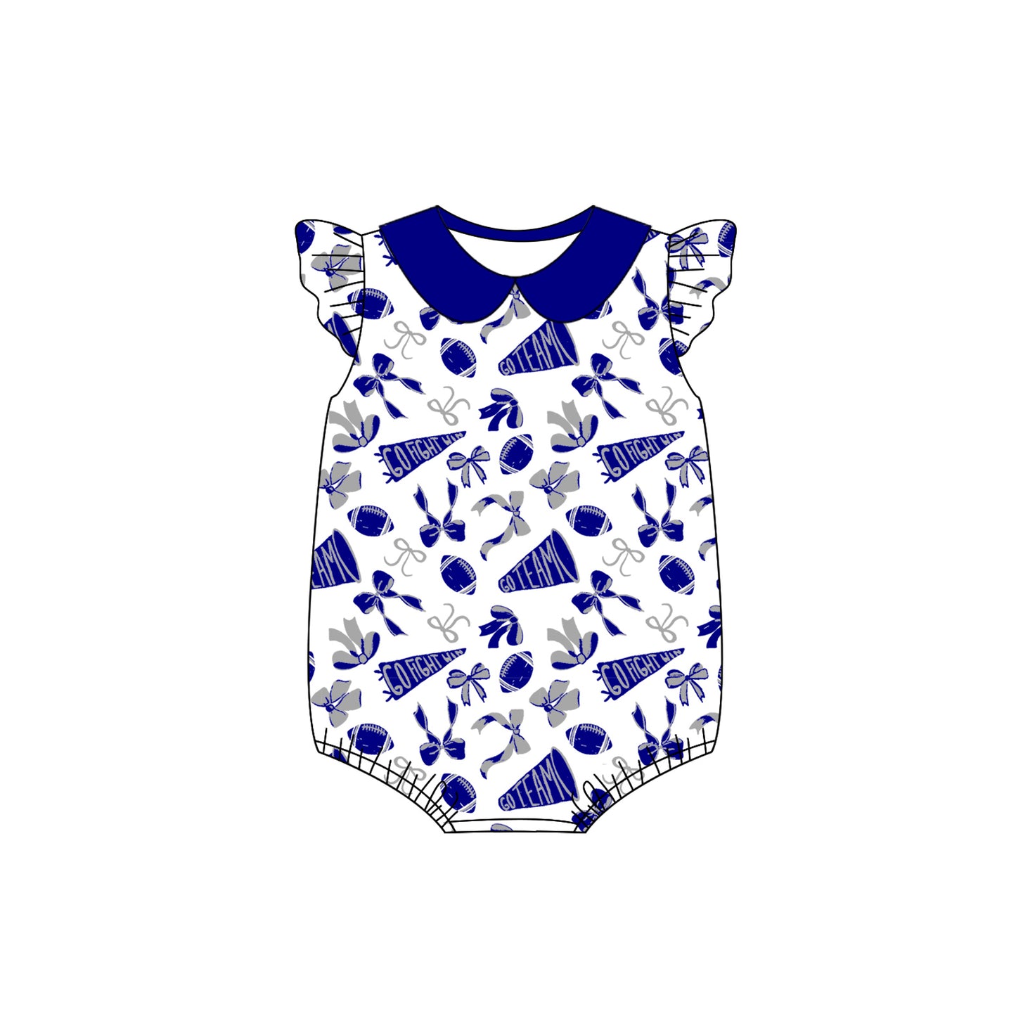 preorder(moq 5)Baby Infant Girls Blue Team Bow Flutter Sleeve Rompers
