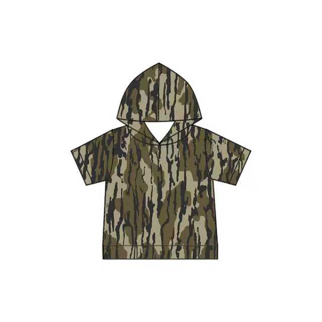 Preorder (moq 5)Baby Boys Short Sleeve Camouflage Hooded Pullovers Tops