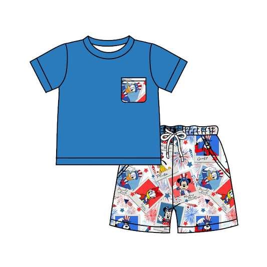 Baby Boys 4th Of July Cartoon Mouse Shirt Shorts Clothes Sets preorder(moq 5) 的副本