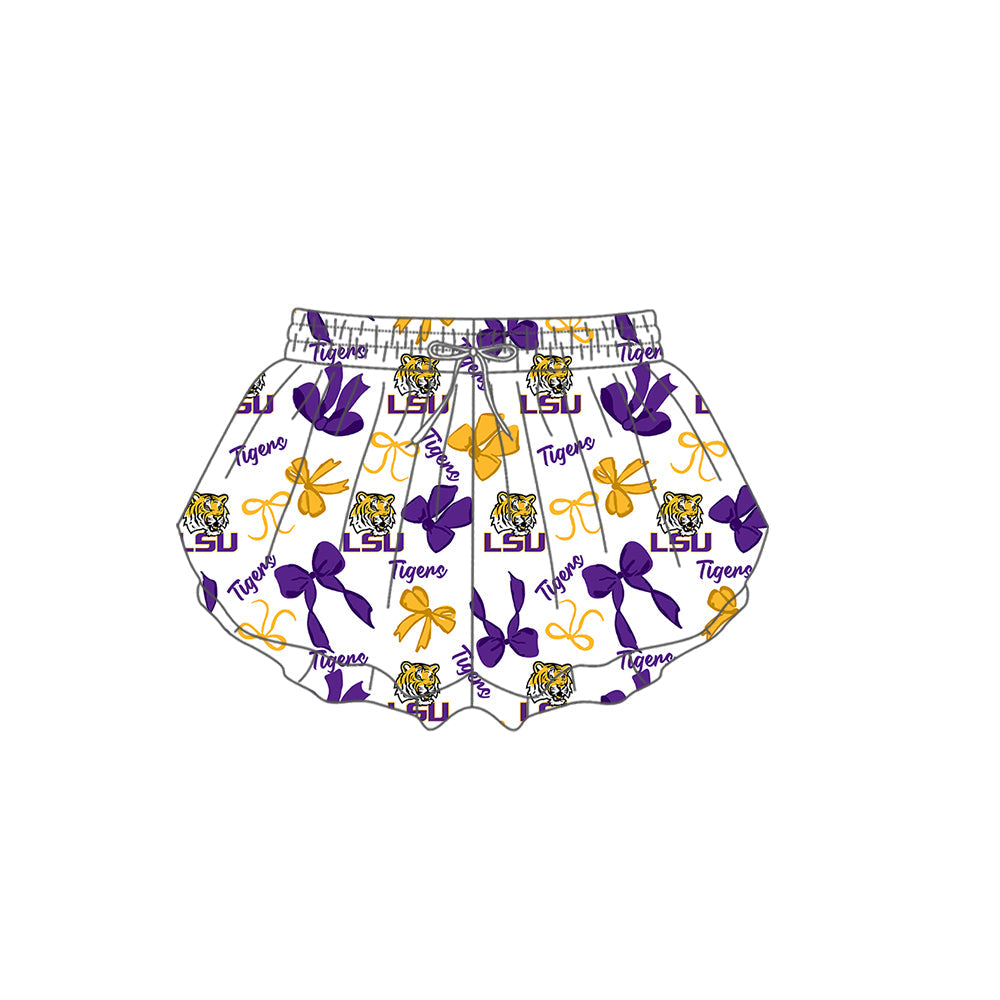 Preorder (moq 5)Baby Girls LSU Tigers Bows Team Ruffle Shorts Bottom