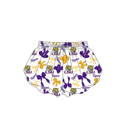 Preorder (moq 5)Baby Girls LSU Tigers Bows Team Ruffle Shorts Bottom