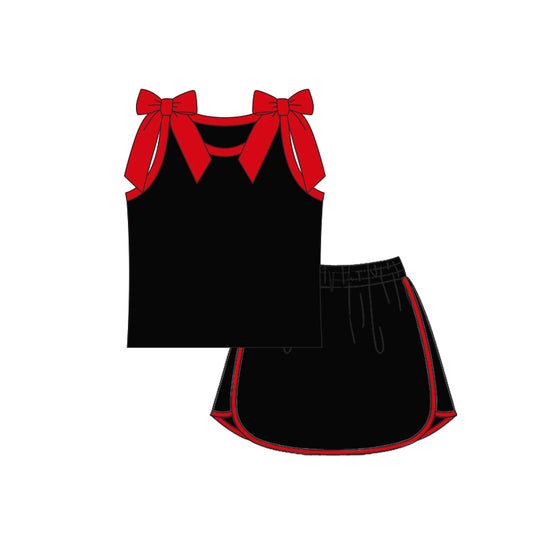 Preorder (moq 5)Baby Girls Red Black Bows Sleeveless Shirts Skirt Shorts Clothes Sets