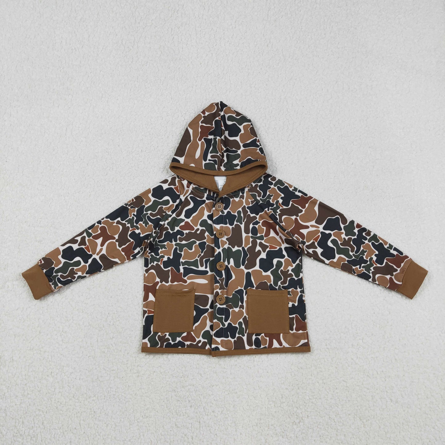 Baby Boys Southern Dark Brown Camo Button Pockets Hoodie Jackets Top