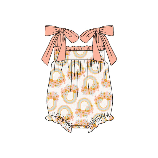 Preorder(moq 5)Baby Infant Girls Pink Rainbow Flowers Straps Rompers