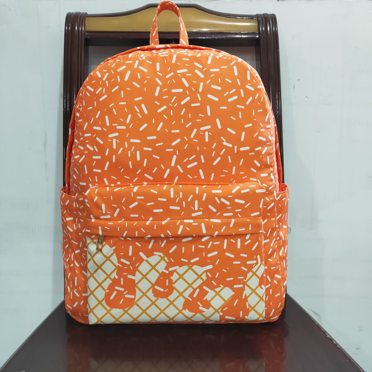 Baby Kids Orange Drip Sprinkles Team Zipper School Back Bags