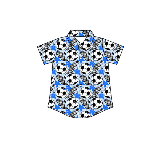 Baby Boys Soccer Blue Short Sleeve Buttons Tee Shirts Tops Preorder(moq 5)