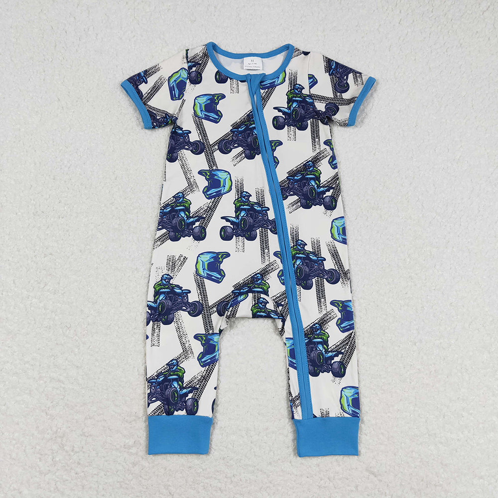 Baby Boys Blue Motobike Sibling Rompers Pajamas Clothes Sets