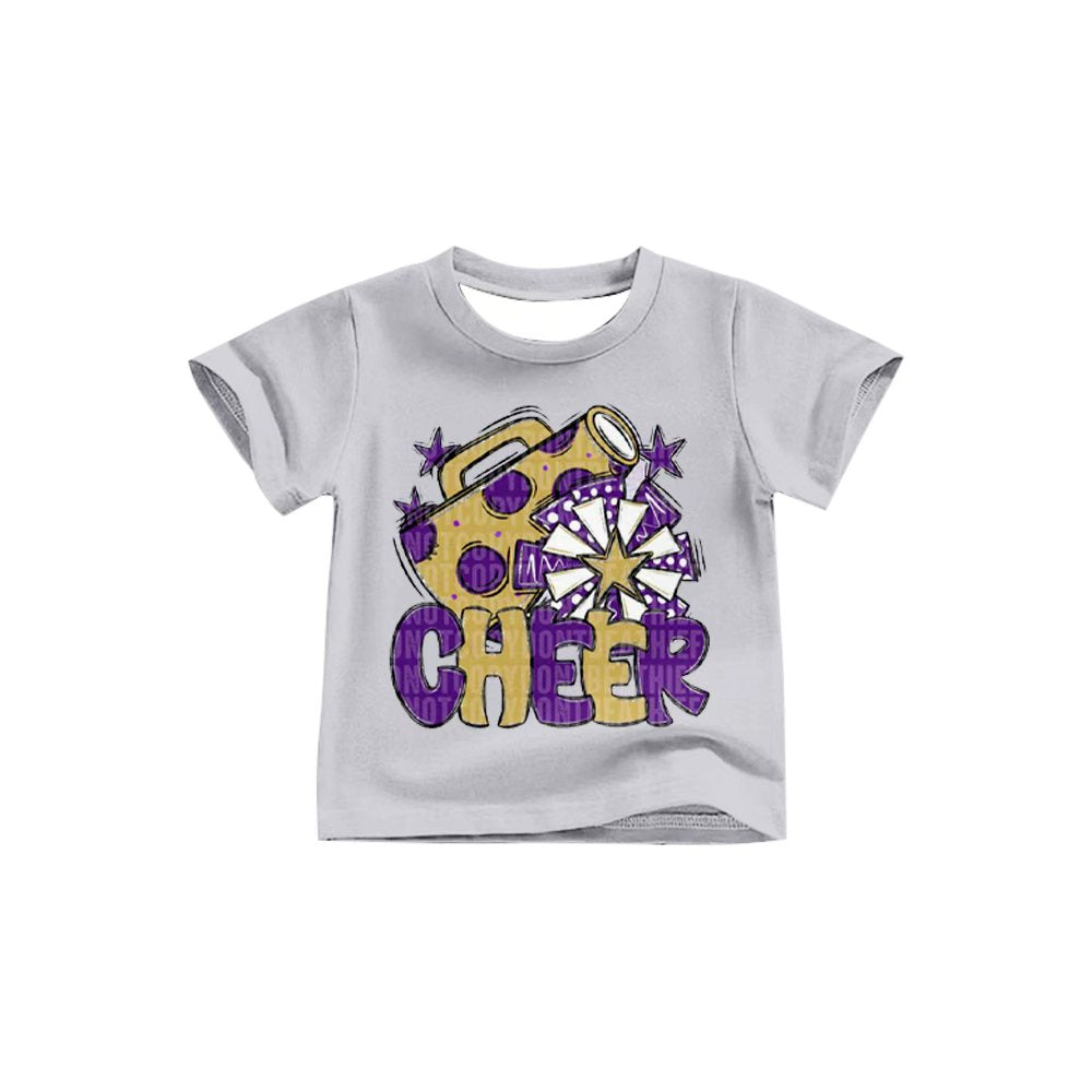 Preorder (moq 5)Baby Girls Purple Gold Cheer Team Short Sleeve Tee Shirts Tops