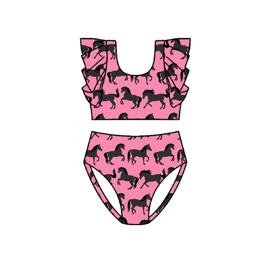 Baby Girls Western Pink Horses 2pcs Swimsuits preorder (moq 5)