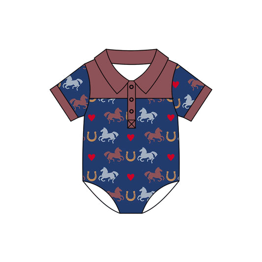 Baby Infant Boys Buttons Horse Rompers preorder(moq 5)