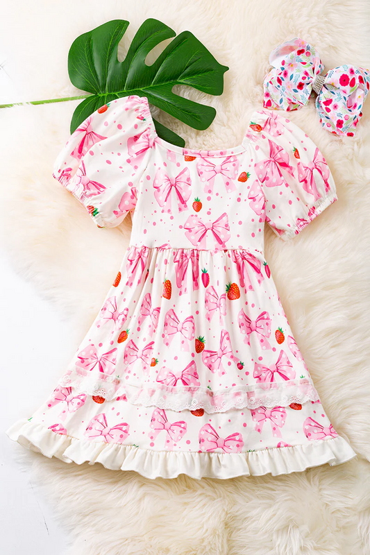 Baby Girls Pink Bows Ruffle Knee Length Dresses Preorder(moq 5)