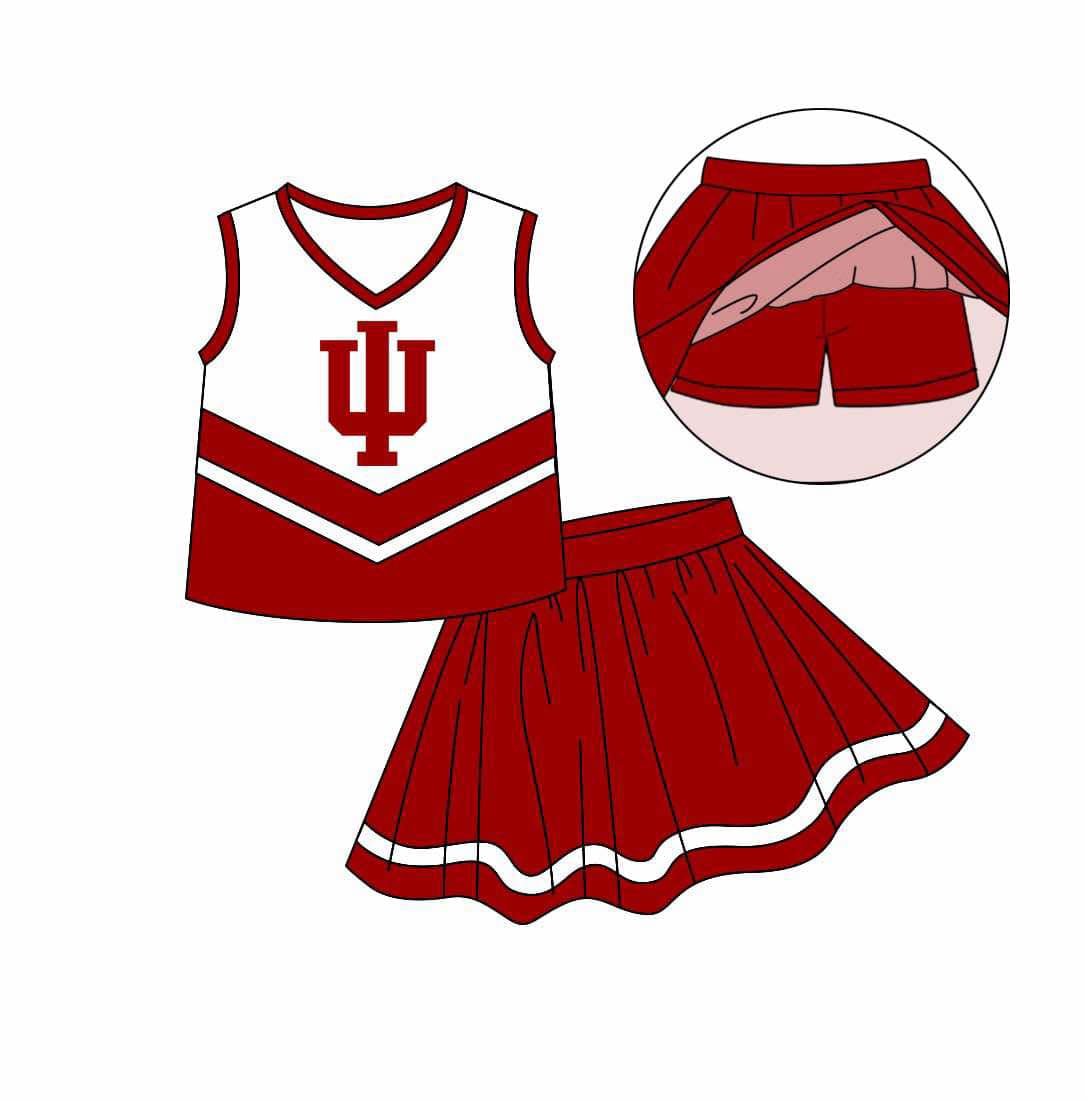 Preorder (moq 5)Baby Girls Red Cheer Team Top Skort Shorts Clothes Sets