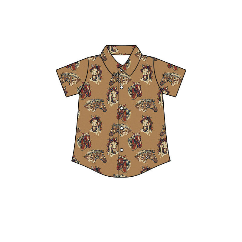 Baby Girls Brown Horse Western Buttons Tee Shirts Tops preorder(moq 5)