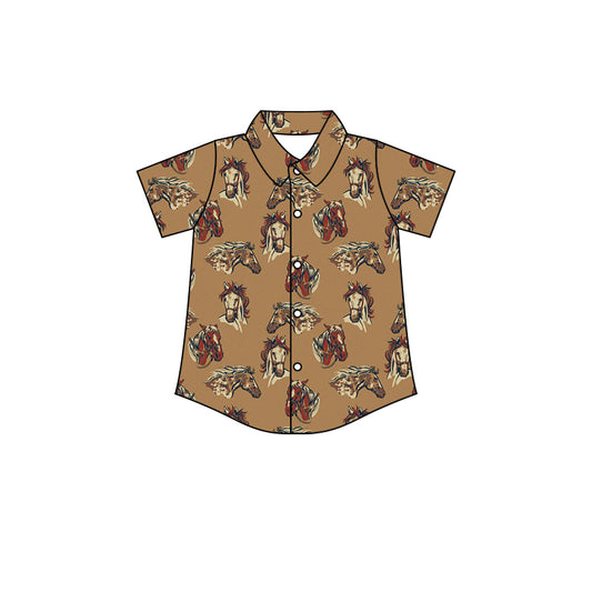 Baby Girls Brown Horse Western Buttons Tee Shirts Tops preorder(moq 5)