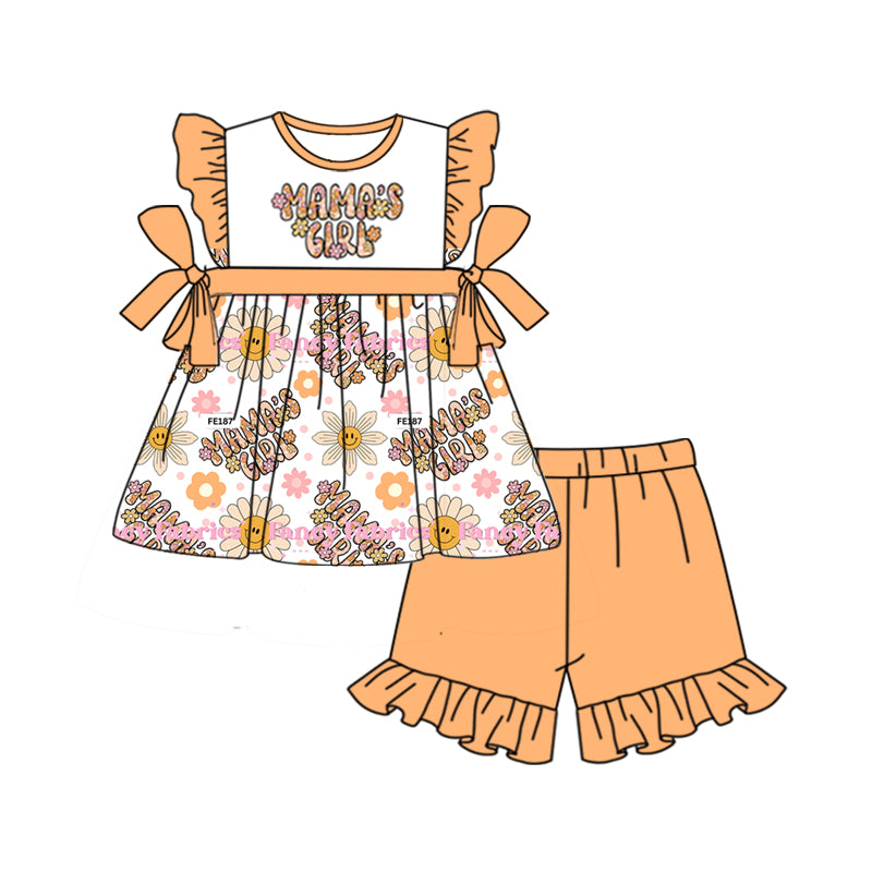 Baby Girls Mama's Girl Flowers Tunic Bows Shorts Clothes Sets preorder(moq 5)