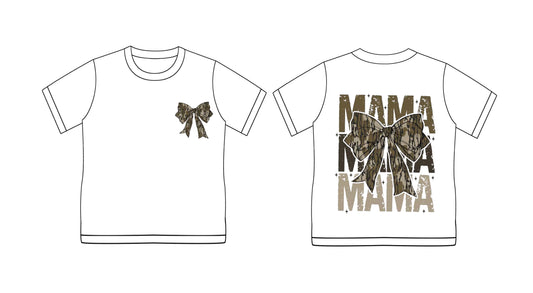 Preorder(moq 5) Adult Women Mama Bow Camo Short Sleeve Tee Shirts Tops