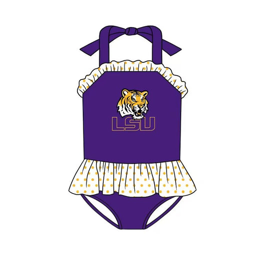 Baby Girls LSU Tiger Team Ruffle One Piece Swimsuits preorder (moq 5)