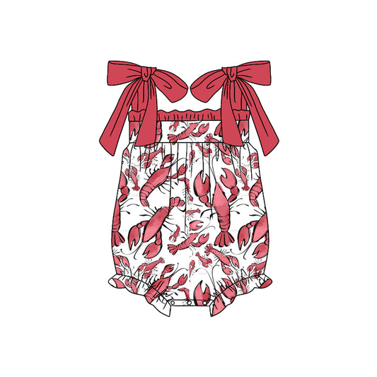Preorder(moq 5)Baby Infant Girls Red Crawfish Straps Rompers