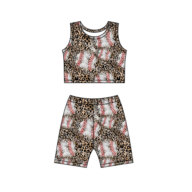 Baby Girls Leopard Baseball Top Biking Shorts Clothes Sets preorder (moq 5)