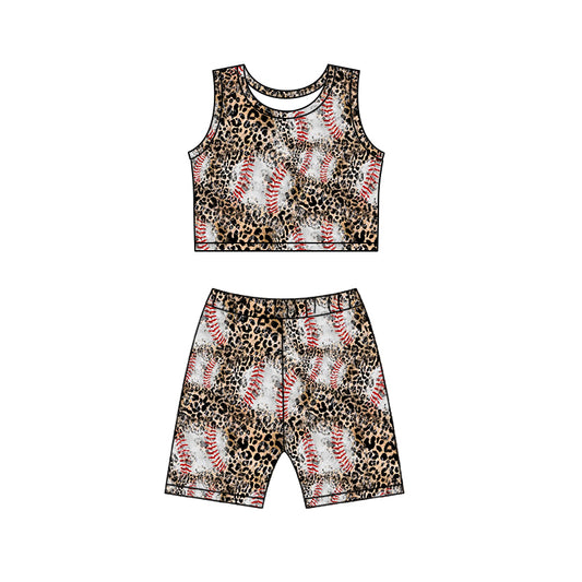 Baby Girls Leopard Baseball Top Biking Shorts Clothes Sets preorder (moq 5)
