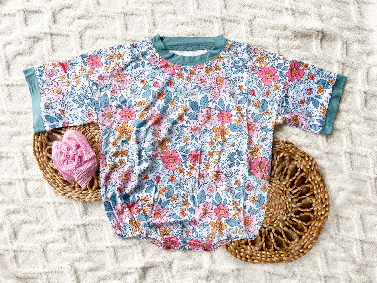 Baby Infant Girls Blue Floral Short Sleeve Rompers preorder(moq 5)