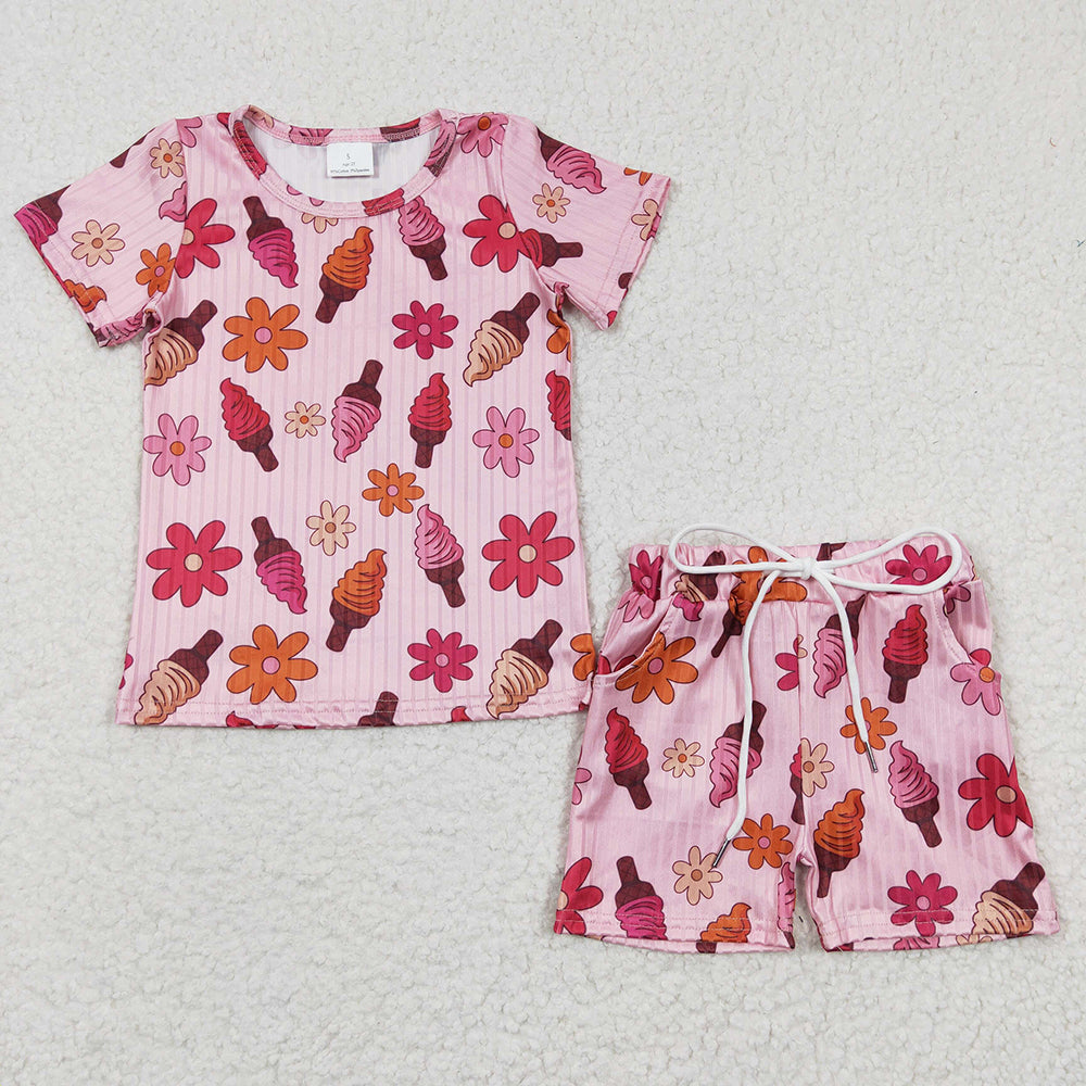 Baby Girls Flowers Short Sleeve Tee Shirts Summer Shorts Pajamas Clothes Sets