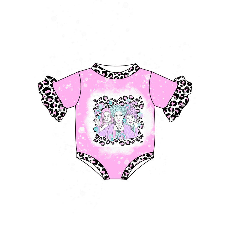 Baby Infant Girls Pink Leopard Witches Short Sleeve Rompers preorder(moq 5)