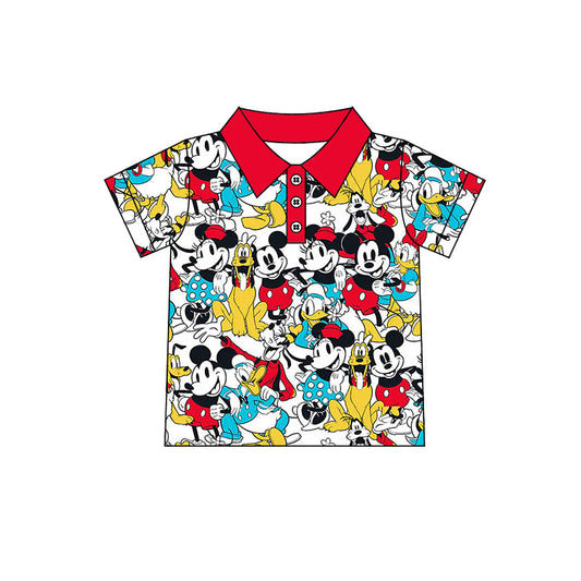 Preorder moq 5 Baby Boys Short Sleeve Cartoon Mouses Button Polo Shirt Top