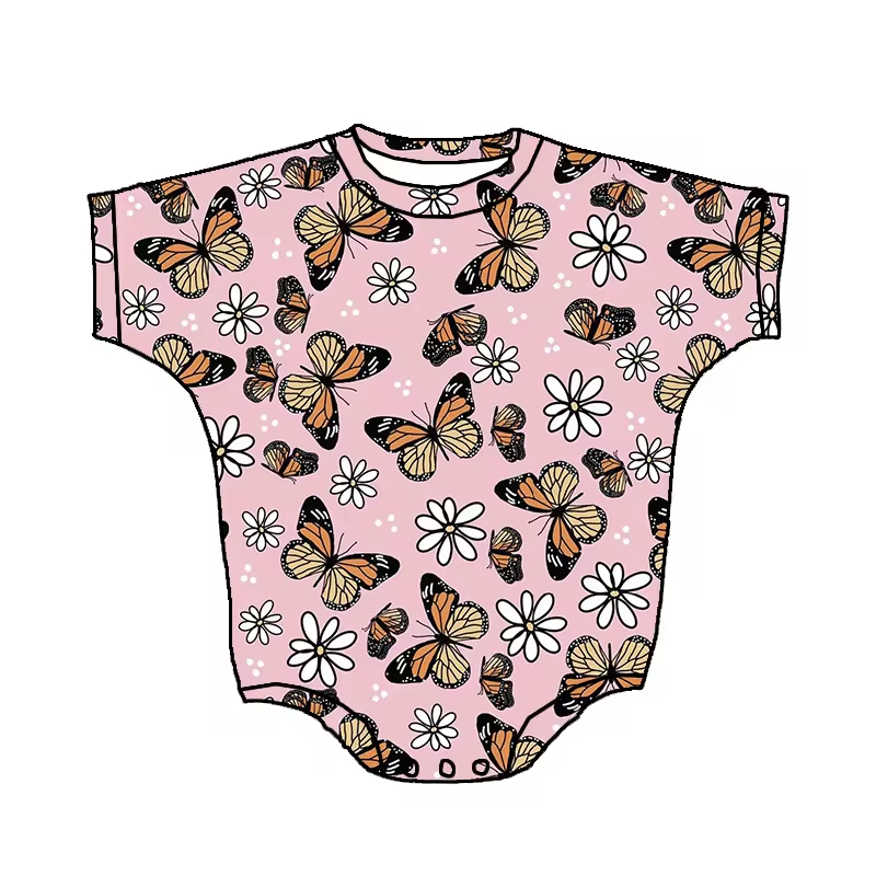 Baby Infant Girls Pink Butterfly Short Sleeve Rompers preorder(moq 5)