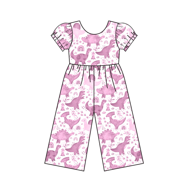 Baby Girls Purple Dinosaurs Short Sleeve Top Pants Jumpsuits Preorder(moq 5)