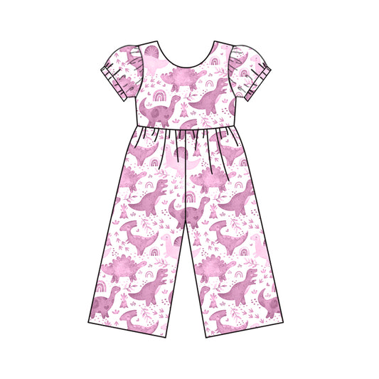 Baby Girls Purple Dinosaurs Short Sleeve Top Pants Jumpsuits Preorder(moq 5)