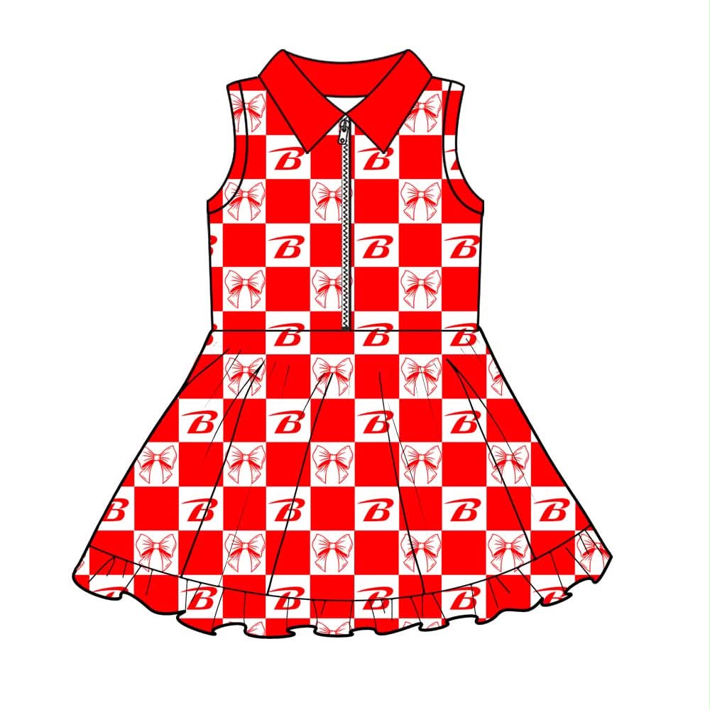 Preorder (moq 5)Berrien Rebels Baby Girls Zip Bows Checked Yoga Active Team Short Knee Length Dress