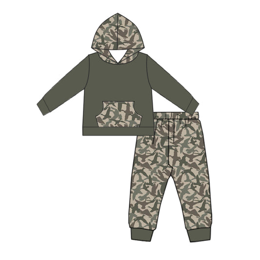 Baby Boys Camo Fall Ducks Hooded Top Pants Clothes Sets Preorder(moq 5)