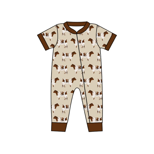 Infant Baby Boys Brown Cows Western Zip Rompers preorder(moq 5)