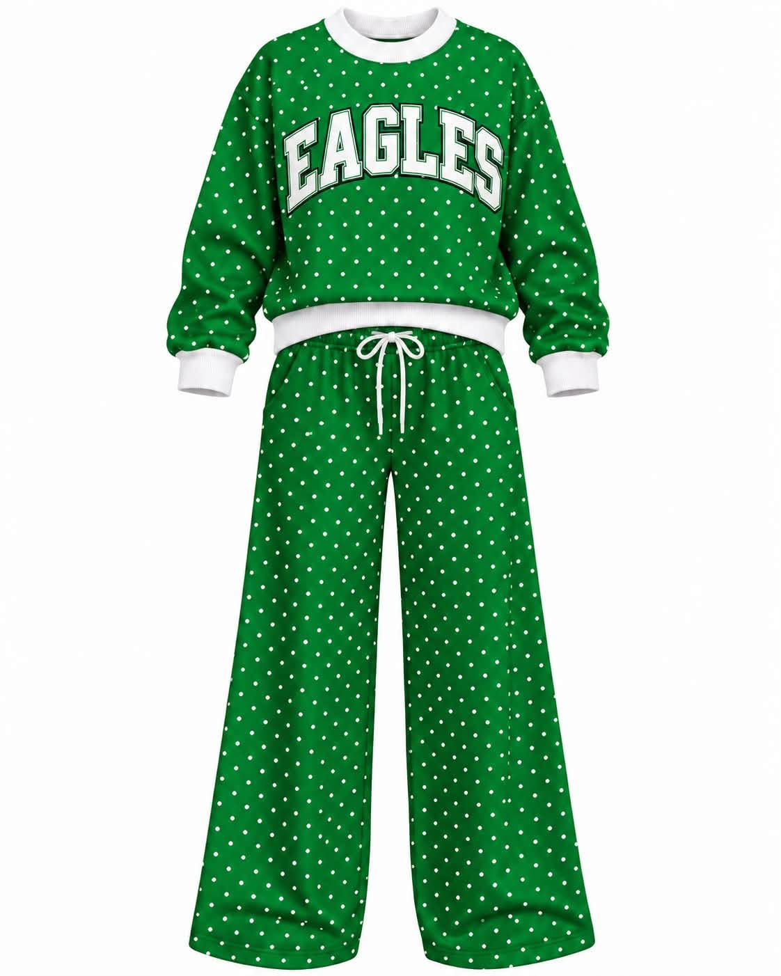 Preorder (moq 5) Baby Girls Green Eagles Polka Dots Top Pants Outfits Sets